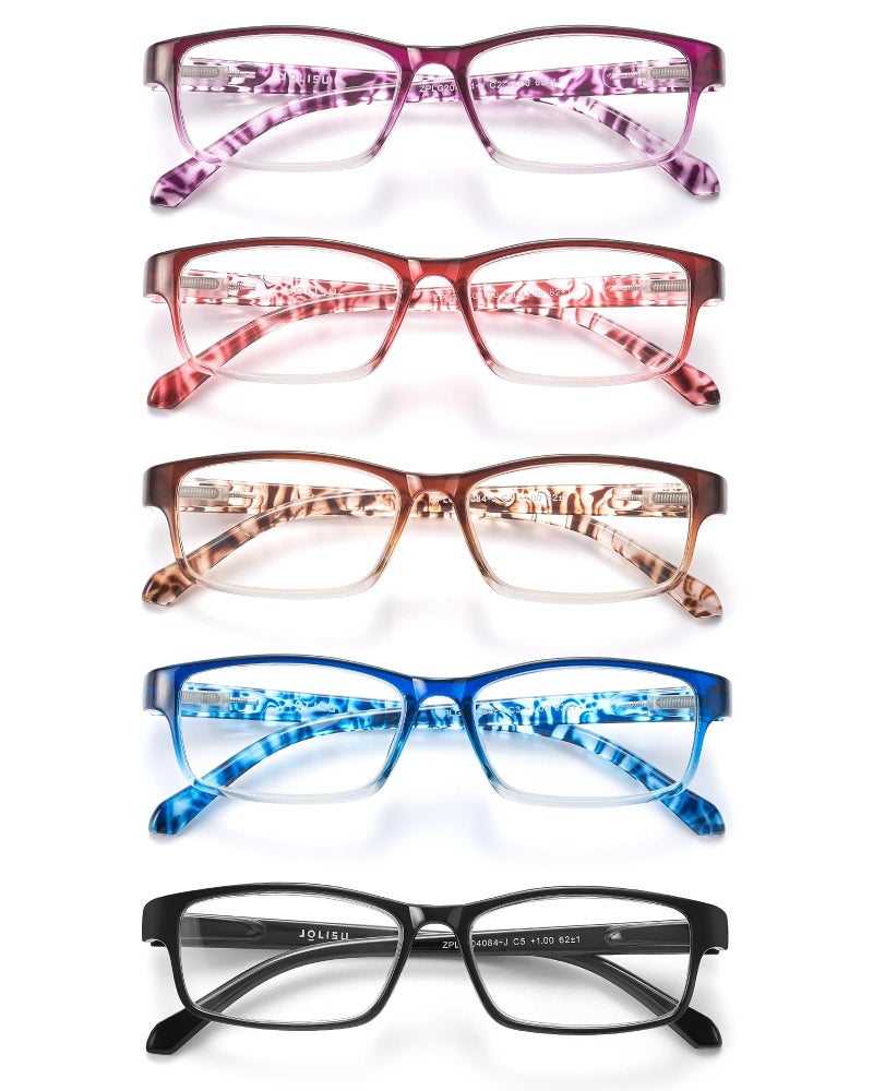 JOLISU Reading Glasses - Value 5 Pack Blue Light Glasses Women Men, Comfort & Lightweight Readers with Spring Hinge - 2.00